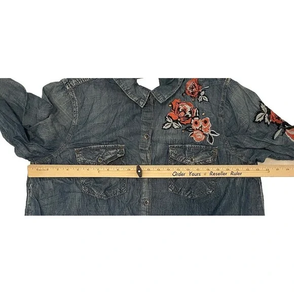 Jessica Simpson Womens Sz 1X Blue Denim Twill Embroidered Studded Western Boho - Picture 3 of 8